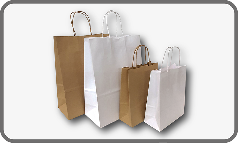 cabas papier double anses réutilisables poignées plates torsadees sac luxe avec cordons rubans glacière bouteille shoppers compostables rouleaux liasse